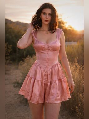 Vanessa Mooney Elisabeth Dress | Pink Satin Romper Mini NWT Festival